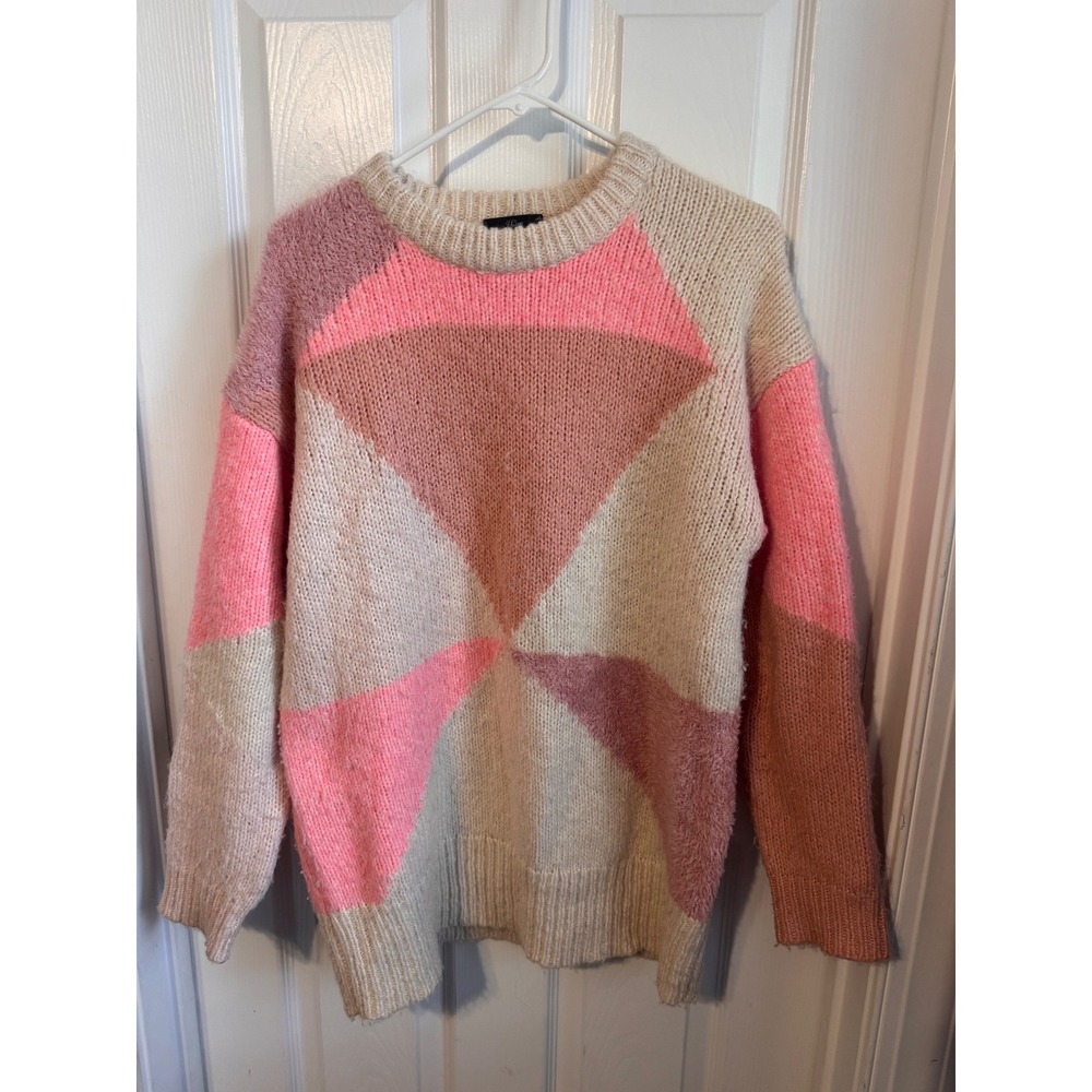 J.Crew Slouchy Colorblock Tunic Sweater Pink Alpaca Wool Blend Size Small